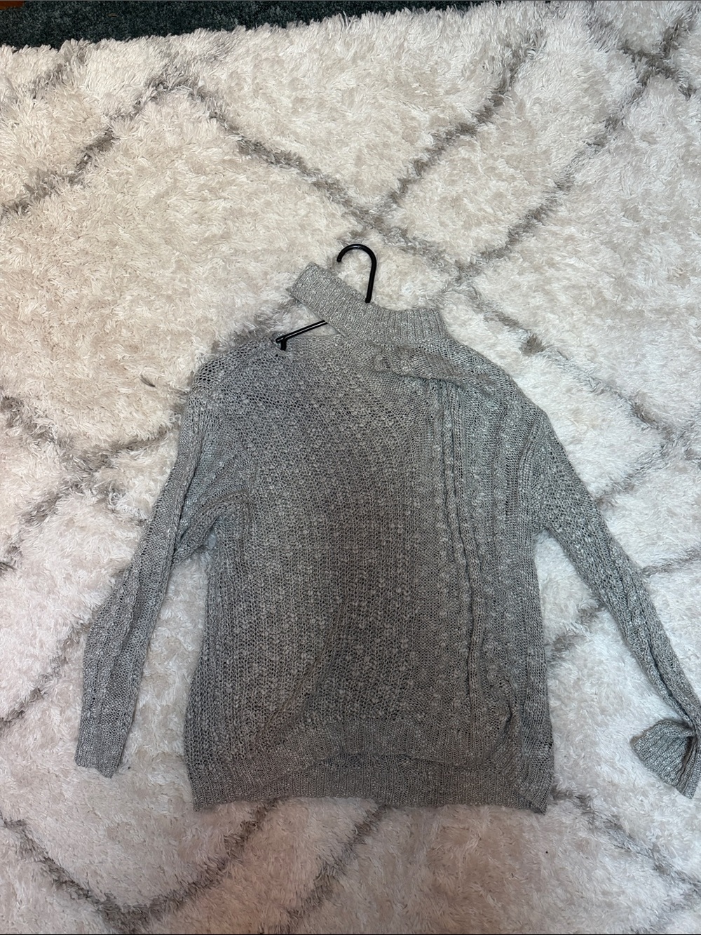 Cozy Casual Heather Gray Cable Turtleneck Sweater